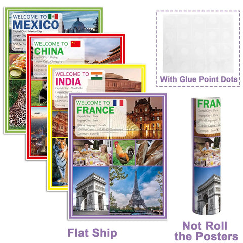 World Cultures Poster Set 12 Pack For Classrooms Multicultural Social Studies Decor with flags, animals, landscapes.