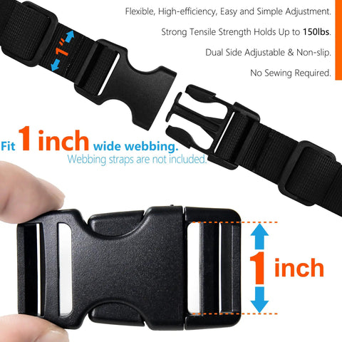 1 Inch Webbing Buckles With Quick Side Release, 10 Sets And 20 Tri-Glide Slides, Fits 1 Inch Nylon Belts, Built Tough Heavy Duty