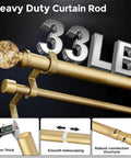Gold Extra Long Dual Curtain Rod Set 36 To 153 Inches Adjustable Heavy Duty Vintage Spliced 1 Inch with Crystal Foil Finials