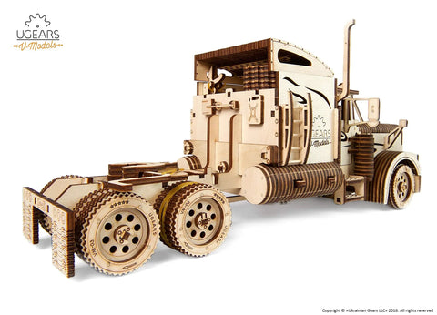 Mechanical 3D Wooden Puzzle Heavy Boy Truck VM-03 Model Kit For Adults And Teens, realistic wooden 18-wheeler side view