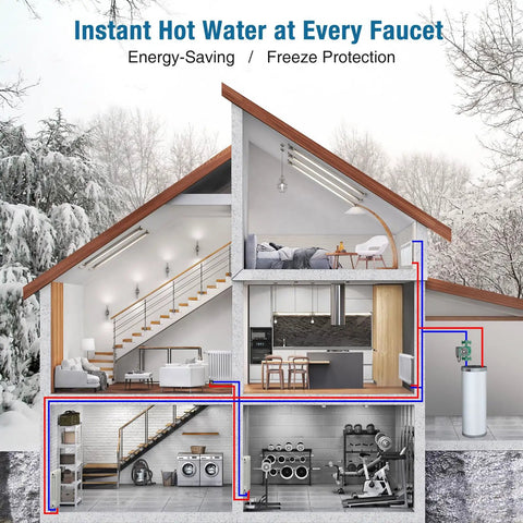 Heavy Duty Hot Water Recirculating Pump With Gutsy 130 Watt Motor And One Inch FNPT Flange Kit For No Sweat Setup Plus Smooth Dial Adjustment For Straight From Tap Instant Hot Water setup in modern house scheme.