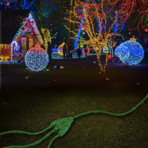 Outdoor Extension Cord 150 Ft With 1 To 3 Splitter, 3 Outlets, 16 AWG Heavy Duty, ETL Listed, lighting up Christmas display