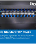 2U Finger Duct Cable Manager Panel with Cover for 19 Inch Racks, horizontal view of black rack mount with slotted plastic fingers