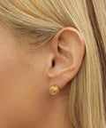 18K Gold Plated Woven Love Knot Stud Earrings For Women, 10mm, Made In Brazil, dainty woven gold stud on ear