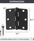 Diagram of Oil Rubbed Bronze Interior Door Hinges Set, 18 Pack, 3.5 X 3.5 Inch Beefy Heavy Duty Hinges with screws and measurements.