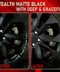Before and after image of Matte Black Rim Touch Up Paint Pen Quick Cure For Curb Rash And Scuffed Wheels auto alloy scratch fix.