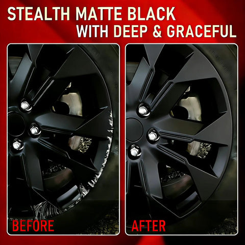Before and after image of Matte Black Rim Touch Up Paint Pen Quick Cure For Curb Rash And Scuffed Wheels auto alloy scratch fix.