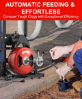 No Sweat Auto Feed Drain Auger One Hundred Foot Electric Sewer Snake with steel cable and auto-feed in action.