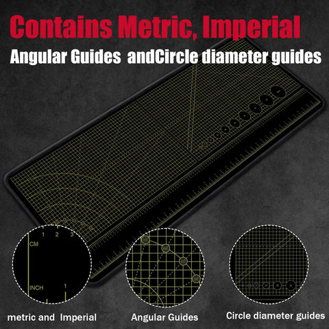 Premium Portable Workbench Mat 43.31 by 15.75 inches with non slip surface, dual measuring scales, angle and circle guides, black