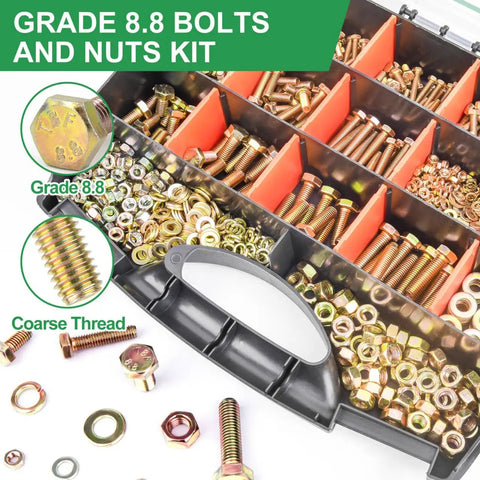 Massive 1580 Piece Metric Bolt Kit With M4 M5 M6 M8 Nuts And Bolts, Grade 8.8 Alloy Steel, Yellow Zinc Plated, 12 To 30mm Length