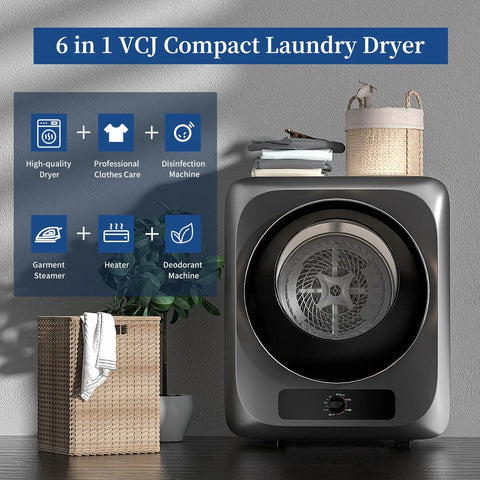 Fully Automatic Portable Washing Machine And Dryer Set Featuring A Solid Stainless Steel Tub Plus 17 Lbs Washer Paired With 10 Lbs Dryer showing a compact 6 in 1 VCJ laundry dryer.