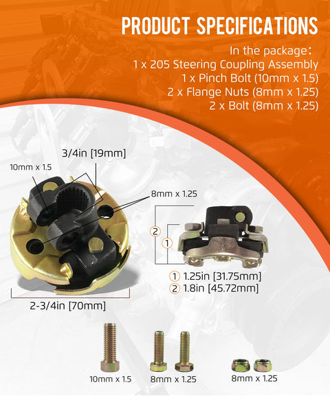 205 Steering Coupling Assembly For 3/4 Inch 26-Spline Input Shaft With 2-3/4 Inch OD Go-To Replacement That Fits Chevy GMC Buick Cadillac Dodge Isuzu Oldsmobile Pontiac Easy Direct Fit