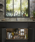 Kitchen setup with Aquifer Double Cartridge Water Filtration System for Kitchen Bath and Beverage Faucets installed under sink.