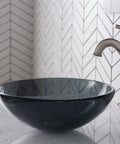 Round Clear Black Glass Vessel Sink For Bathroom, 14 Inch Above-Counter Design, Scratch-Resistant Surface, Modern Look