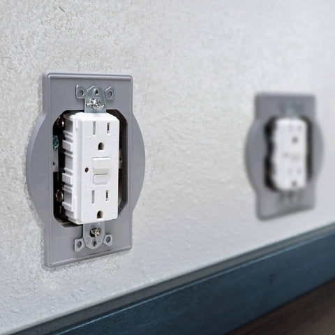 Plastic Round Box Adapter PRBA400G for Weatherproof Nonmetallic Round Receptacle Box installed on wall