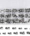 Hella Tough 107 Pieces 304 Stainless Steel Acorn Cap Nut Assortment Pack Pro Imperial And Metric Sizes in clear organizer.