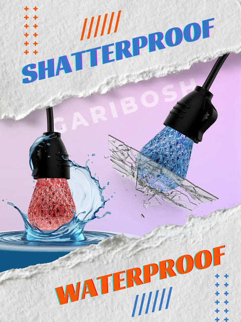 Close-up of shatterproof and waterproof LED bulbs in water from 49ft Outdoor Patio String Lights.