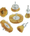 Six Piece Brass Wire Wheel Brush Set For Drill With One Quarter Inch Shank Crimped Cup Brush True Brass Wire 0.13mm