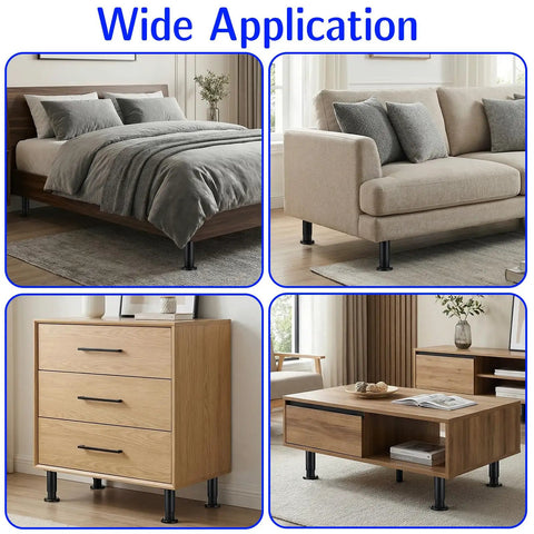 Heavy Duty Adjustable Furniture Legs, Thick Metal Cabinet Feet, Easy Height Tweaks From 4.7 To 7.4 Inches For Beds Couches And Tables in multiple furniture applications.