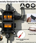 IP65 Waterproof Outdoor Junction Box With Cable Glands for Lever Nut Connectors, SecureTray Structure with WAGO 221 Connectors