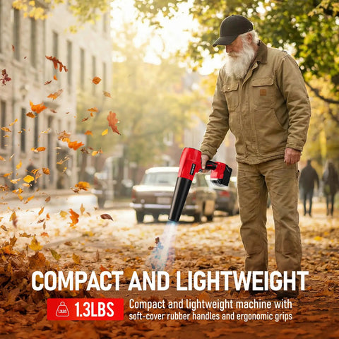 Man using Cordless Leaf Blower 18V Beast Turbo Jet 580000RPM, 4 Nozzles, Lightweight Handheld Blower for Patio and Yard Cleaning