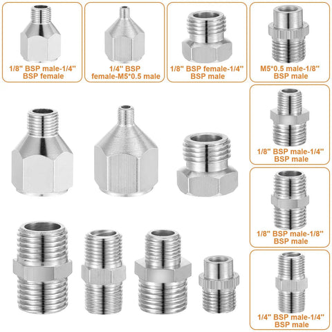 14 Piece Airbrush Adapter Set With Quick Disconnect Fittings And Quick Release Hose Connectors For Air Compressors display