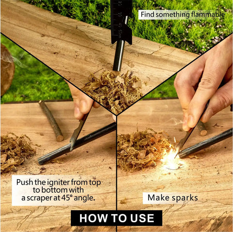 How to use Ultimate Flint And Steel Fire Starter Kit With 3.5 Inch Ferro Rod And Diameter Five Sixteenths Inch Paracord Lanyard