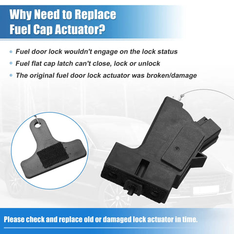 Fuel Door Lock Actuator 81590-2T000 for Hyundai Sonata and Kia Optima shown with broken actuator image