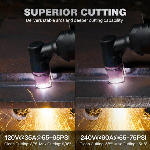 App Controlled 60Amp Plasma Cutter With Pilot Arc For 120 240V Cuts Up To 16 mm At 120V And 26 mm At 240V in use on metal