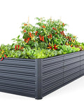 Heavy Duty Tall Raised Garden Bed 8 By 3 By 1.9 Feet Galvanized Steel Rustproof Planter Box Holds 341 Gallons Non Toxic For Veggies Flowers And Herbs Outdoor with plants