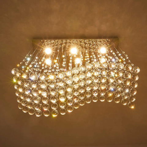 Modern K9 Crystal Raindrop Chandelier Rectangular Flush Mount for Kitchen Island and Dining Room wave pendant light illuminated