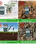 Soil Moisture Meter For Plants And Garden Lovers With Long Cable Probe Readable Display Handheld Hygrometer For Garden And Farm Use No Bending Required Easy To Read Output with usage instructions.