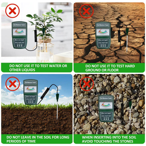 Soil Moisture Meter For Plants And Garden Lovers With Long Cable Probe Readable Display Handheld Hygrometer For Garden And Farm Use No Bending Required Easy To Read Output with usage instructions.