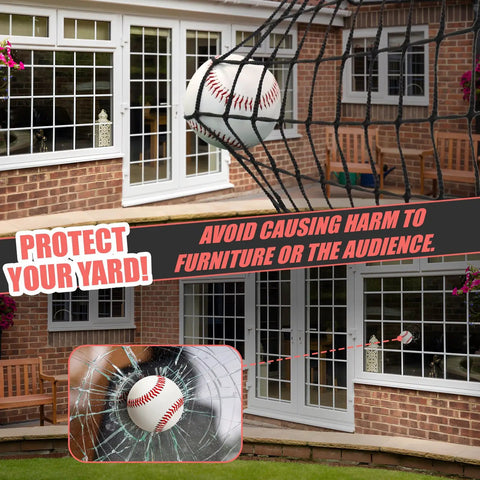 Heavy Duty Baseball Batting Cage Net With Door For Backyard And Indoor Practice 8 By 8 By 20 Feet blocking ball near window