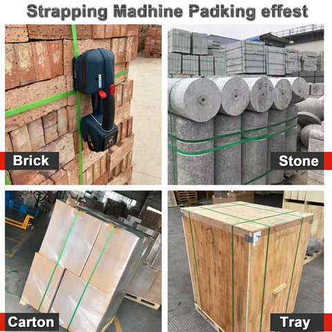 Slick Automatic Tying Rig That Fast Tracks Every Job With No Sweat Performance Using Auto Melting Technology And 4000Mah Battery Fits Half To Eighths Inch Straps Portable Handheld Baler Unit strapping parcels of bricks, metal, and wooden crates.