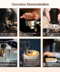 Operation demonstration of 53mm Espresso Calibrated Tamper With Spring Loaded Handle for consistent coffee tamping.