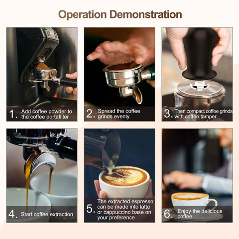 Step-by-step guide using 51mm Calibrated Espresso Tamper With Spring Loaded Mechanism for even coffee extraction