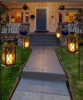 Solar Lanterns Outdoor Waterproof Garden Lanterns With Metal Leaf Pattern Dusk To Dawn Solar Powered Hanging Lights line walkway