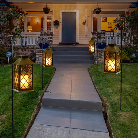 Solar Lanterns Outdoor Waterproof Garden Lanterns With Metal Leaf Pattern Dusk To Dawn Solar Powered Hanging Lights line walkway