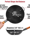Top view of 13.5 Inch Carbon Steel Wok Pan Pre Seasoned Flat Bottom Wok For Stir Fry Grilling BBQ Camping No Fuss Outdoor Cooking