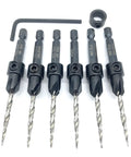 Six Piece Countersink Drill Bit Set For Wood With Depth Stop Collar And Hex Wrench Tapered Four Flute Countersink Bits For Woodworking Pros Carbon Steel Tools Adjustable Countersink And One Hex Wrench For Precise Depth Control