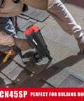 Coil Roofing Nailer For Three Quarters Inch To One And Three Quarters Inch Nails, Pneumatic Roof Nail Gun in use on shingles
