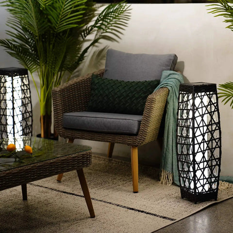 Outdoor Solar Powered Woven Wicker Lantern Floor Lamp For Deck Garden Lawn And Porch, Bright 40 Lumen Lighting by armchair