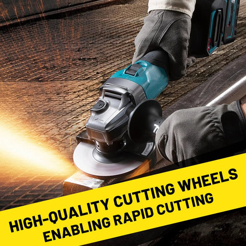 4-1/2 in cut-off wheel on teal angle grinder cutting metal with sparks