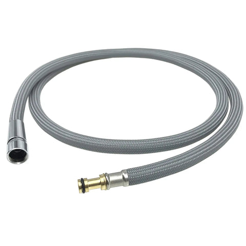 Top Shelf Replacement Kitchen Faucet Spray Hose With Dual Adaptors Fits Moen Pull Down And Pull Out 68 Inch Long silver braided hose with brass fittings.