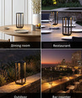 Cordless Waterproof Table Lamps Set of 2 Black Outdoor Go-To Rechargeable Desk Lamps in dining room, restaurant, and bar settings