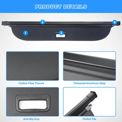 Retractable Cargo Cover For Subaru Crosstrek 2024 2025 2026, detailed carbon fiber texture and anti-slip grip features