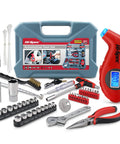 65 Piece Compact Auto Garage Tool Kit With Digital Tire Pressure Gauge And Magnetic Pickup Essential Car Bike RV Repair Tools In A Slim Toolbox Case for trunk storage