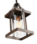 Faux Wood Lantern Pendant Lighting With Glass Shades for Kitchen Island, Bedroom, Dining Room, Hallway and Foyer, close-up view