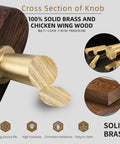 Cross section of cabinet pull showing solid brass and chicken wing wood, highlighting materials used in Solid Brass And Wood Cabinet Pulls Five Pack Three And Three Quarter Inch Center To Center Dresser Drawer Handles Modern Furniture Hardware For Kitchen Bathroom Bedroom Living Cabinets With Durable Wood Accents.